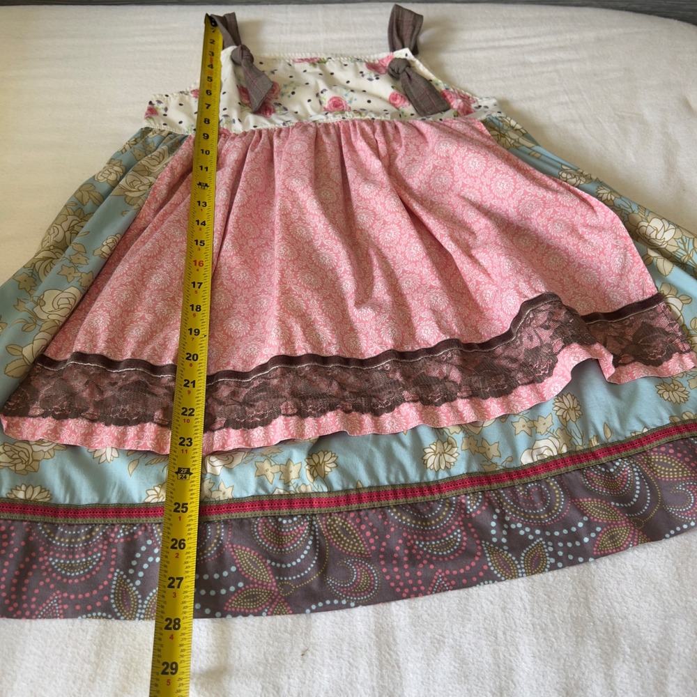 Matilda Jane Girls Size 10 Floral Patchwork Tiered Knot Dress Pink Blue Brown - Picture 8 of 12